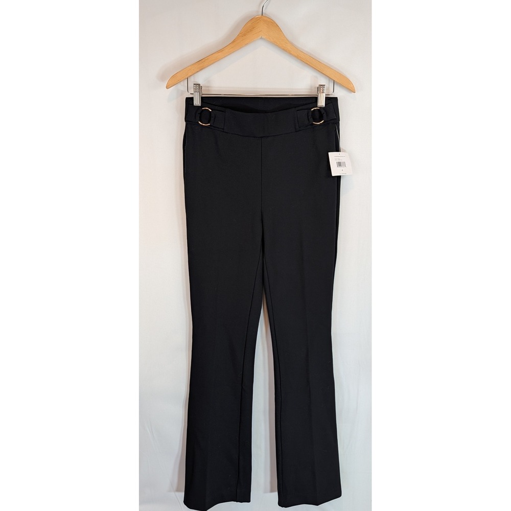Rafaella Comfort Black Flare Leg Dress Pants O-Ring Detail Size 4 NEW